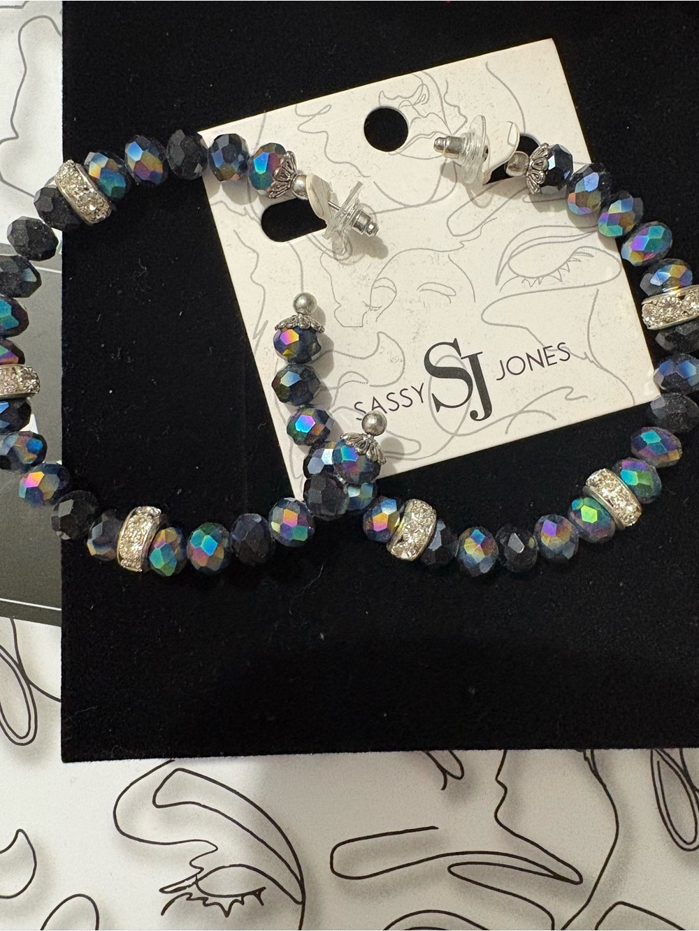 Sassy Jones Iridescent Black and Blue Hoop Earrings